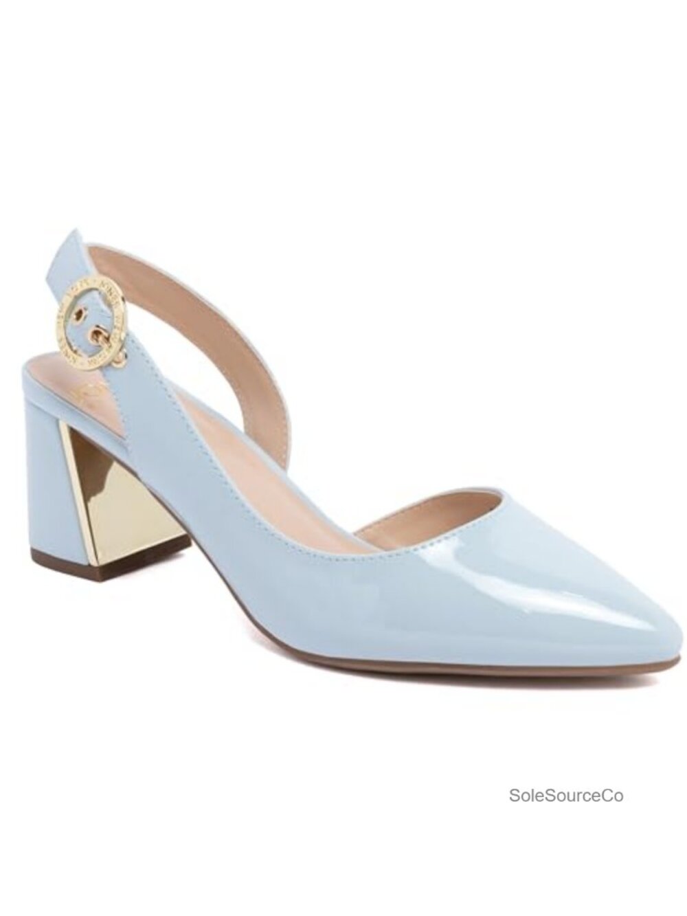 Faux Leather Pointed Toe Slingback Block Heel Sandals, Adjustable Buckle, Dress